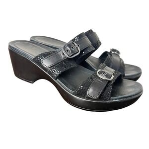 Dansko Black Clog Sandals Size 7.5 US 38EU Two Strap Comfort Travel Faux Leather